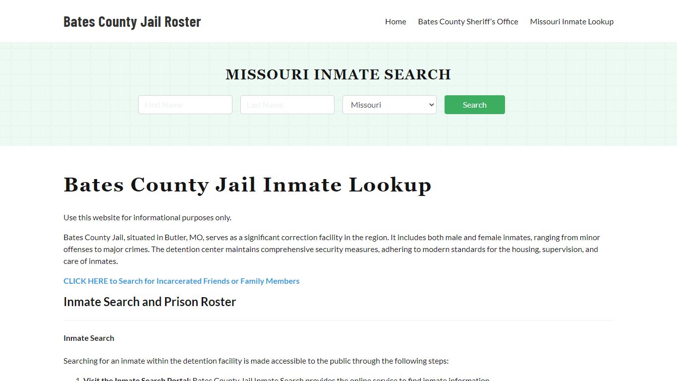 Bates County Jail Roster Lookup, MO, Inmate Search